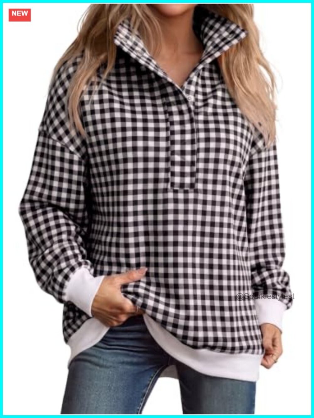 Oversized Snap Stand Collar Sweatshirt Long Sleeve Pullover Top